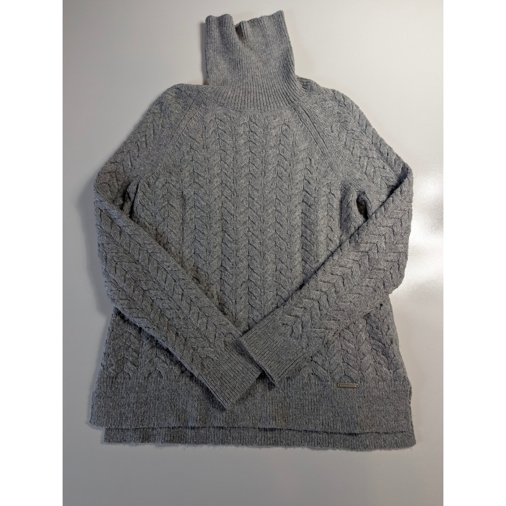 Michael Kors Heather Gray Cable Knit Turtleneck Sweater Womens Raglan Sleeve